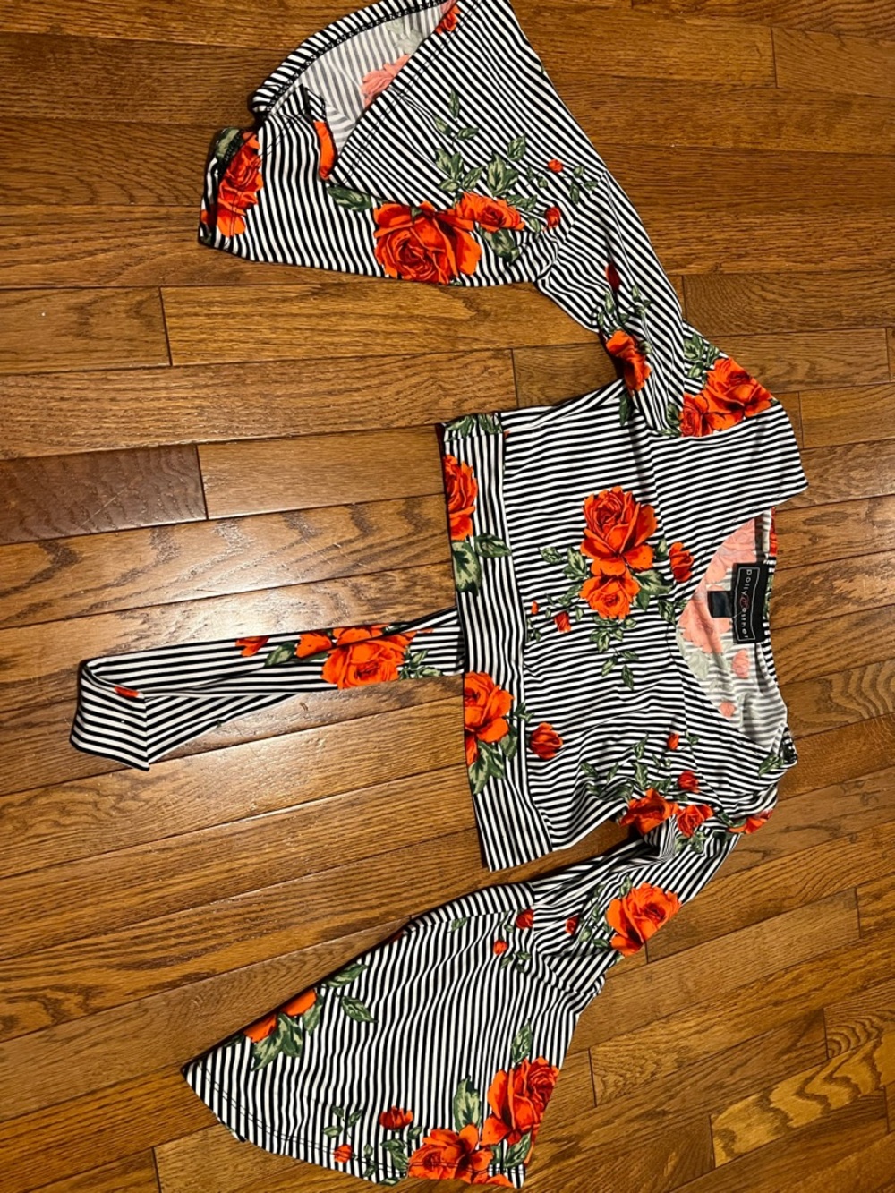 Striped Black & White Crop Top with Orange Floral Print